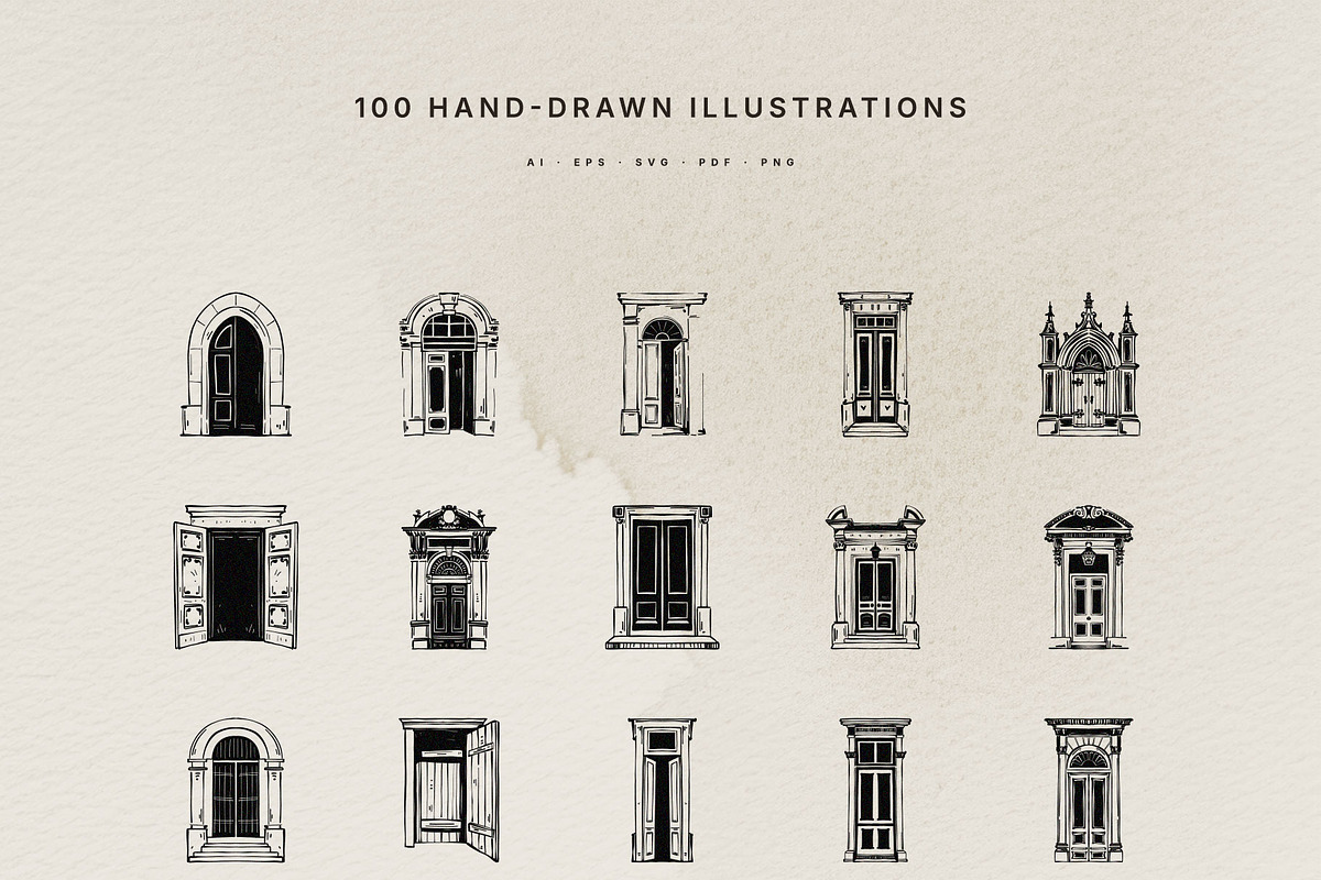 100 Architectural Door Illustrations, an Object Illustration by KetteCreate (Photo 10 of 14)
