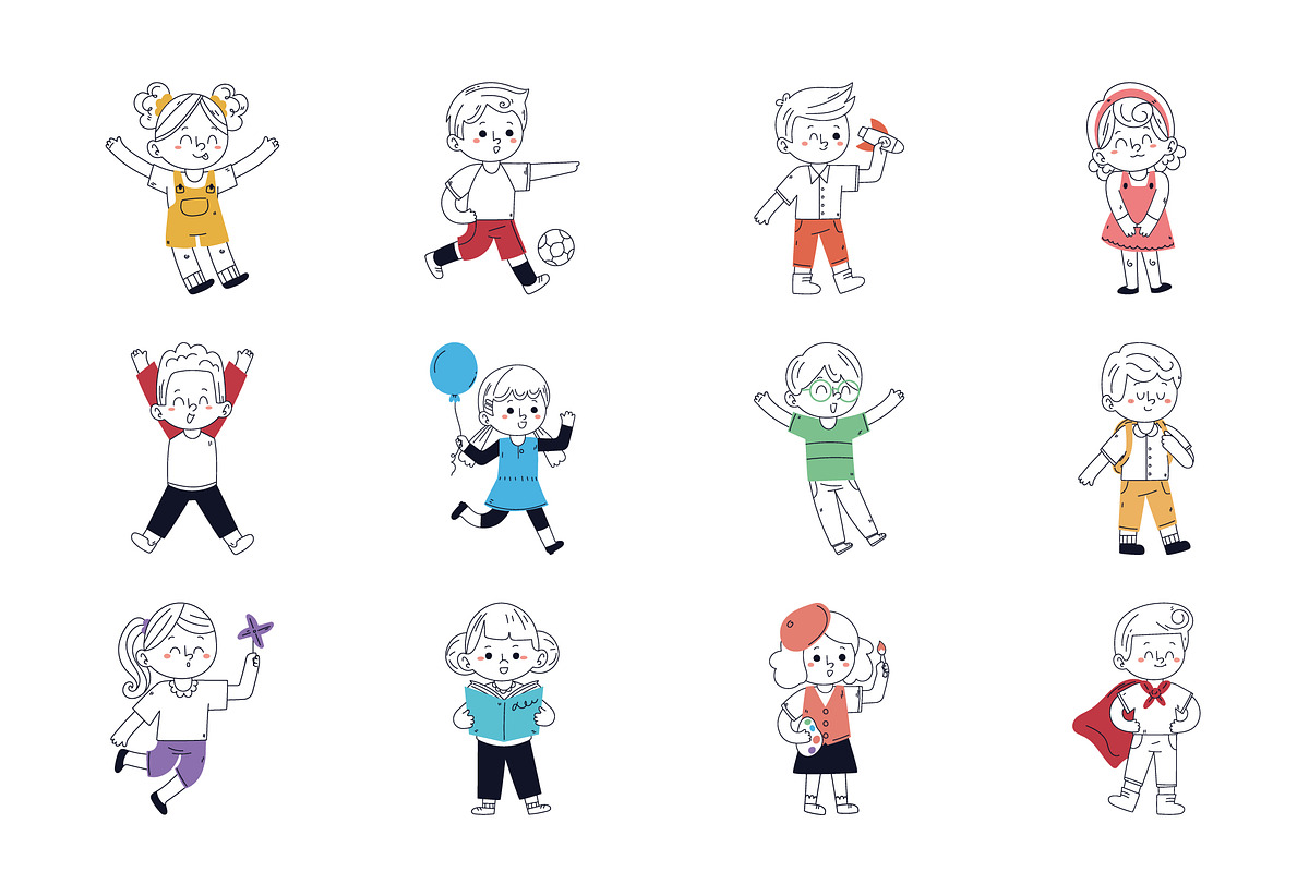 Cute Kids Activities Doodle Set