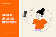 Cheerful Girl Taking Phone Selfie, a Person Illustration by Partikusi Design (Thumbnail 1 of 3)