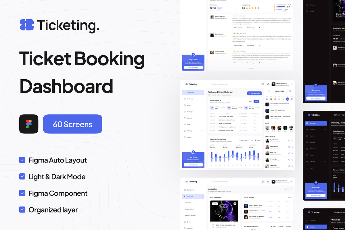Ticketing - Ticket Booking Dashboard, an UI Kit Template by pickolabstudio (Photo 1 of 6)