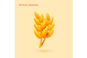 3D vector illustration of wheat, an Object Illustration by Liudmyla Matviiets