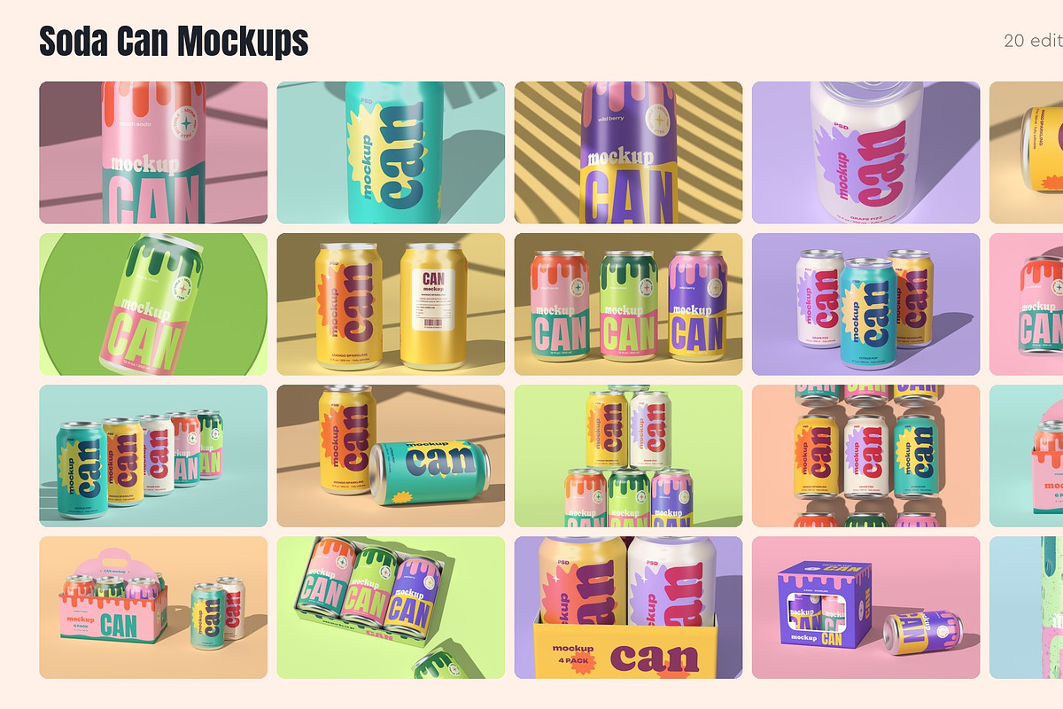 Soda Can Mockup Pack, a Cups & Container Mockup by Motion-Box (Photo 4 of 4)