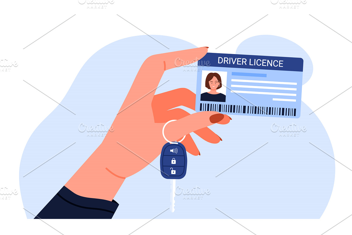 Hand Holding Driver License and Key, a Transportation Illustration by Flashvector