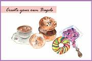Bagels & Coffee-Watercolor Clipart, a Food Illustration by VianneArt (Thumbnail 5 of 6)
