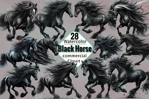 Watercolor Black Horse Sublimation C