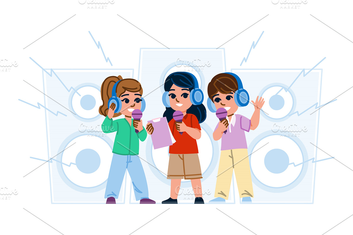 voice singing hobby kid vector, a Person Illustration by pikepicture