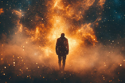 A lone figure silhouetted against a, a Background Photo by Pixeness