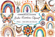 Watercolor Boho Rainbow Clipart, an Illustration by designcity5 (Thumbnail 1 of 5)