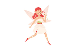 Cute Girl Fairy Flying With Wings