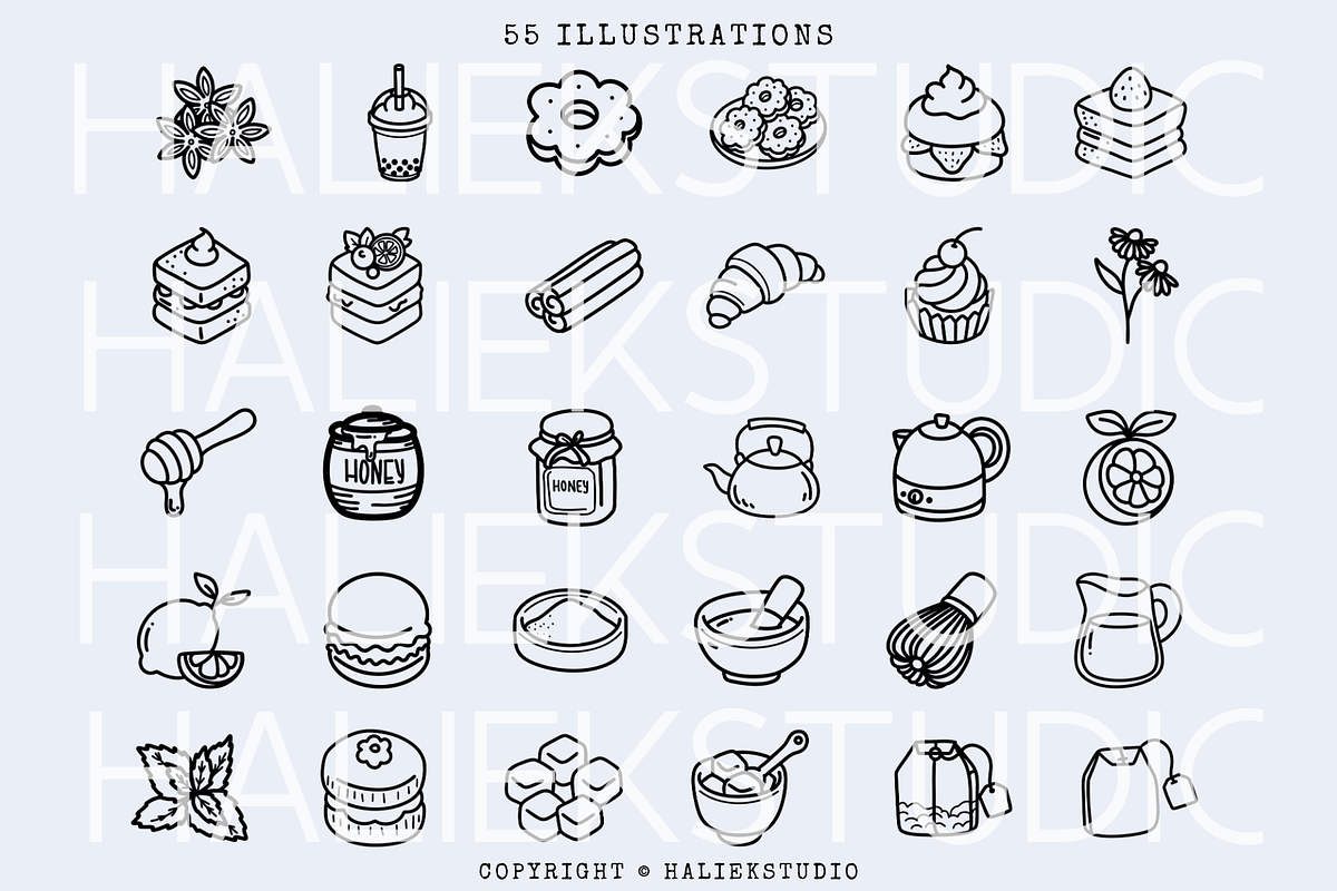 Cute Tea Time Procreate Stamps Brush, a Brushes & More by HalieKStudio (Photo 2 of 9)