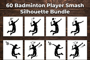 60 Badminton Player Smash Silhouette