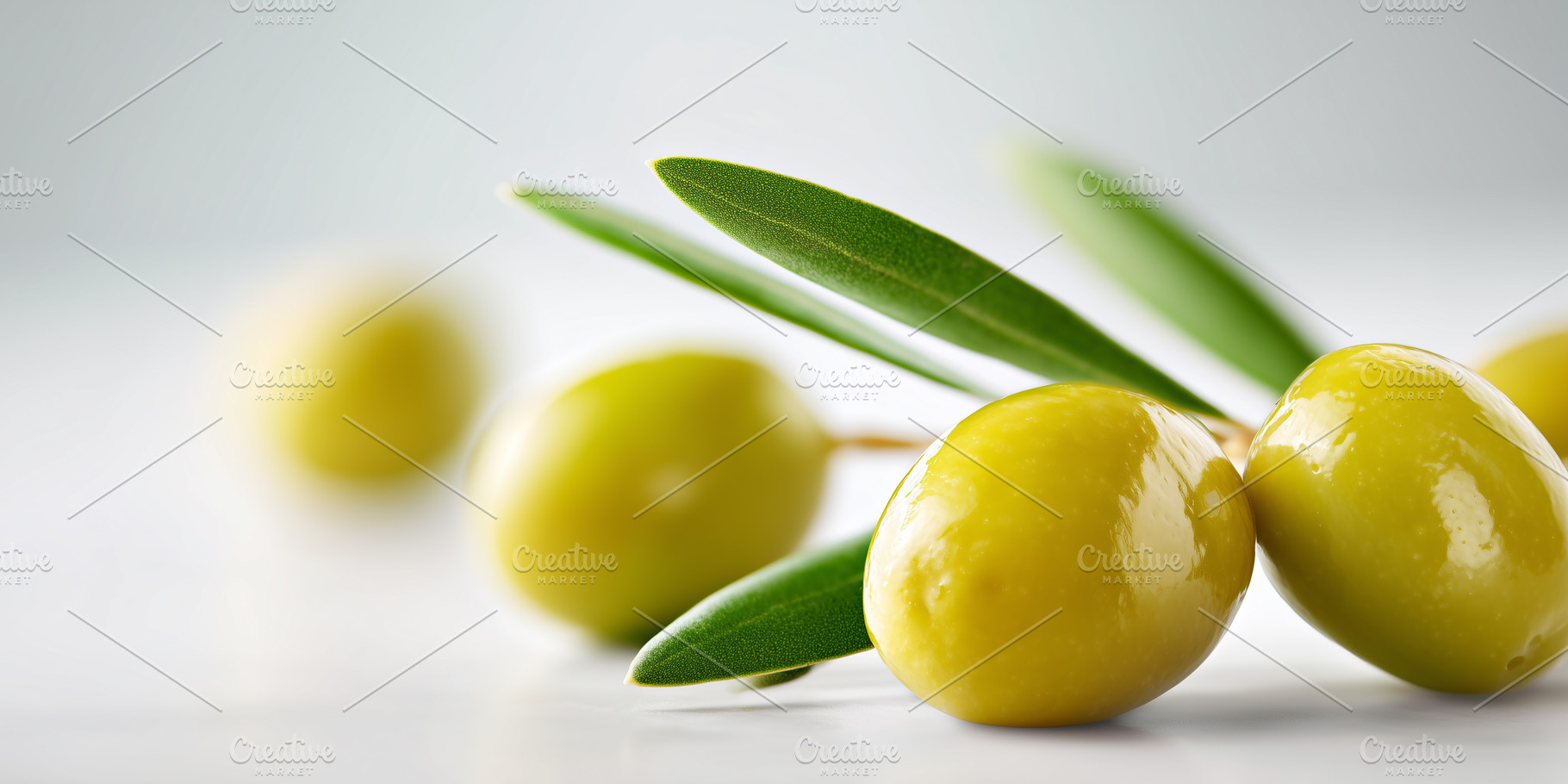Close up of green olives with leaves, a Food & Drink Photo by MistyDay
