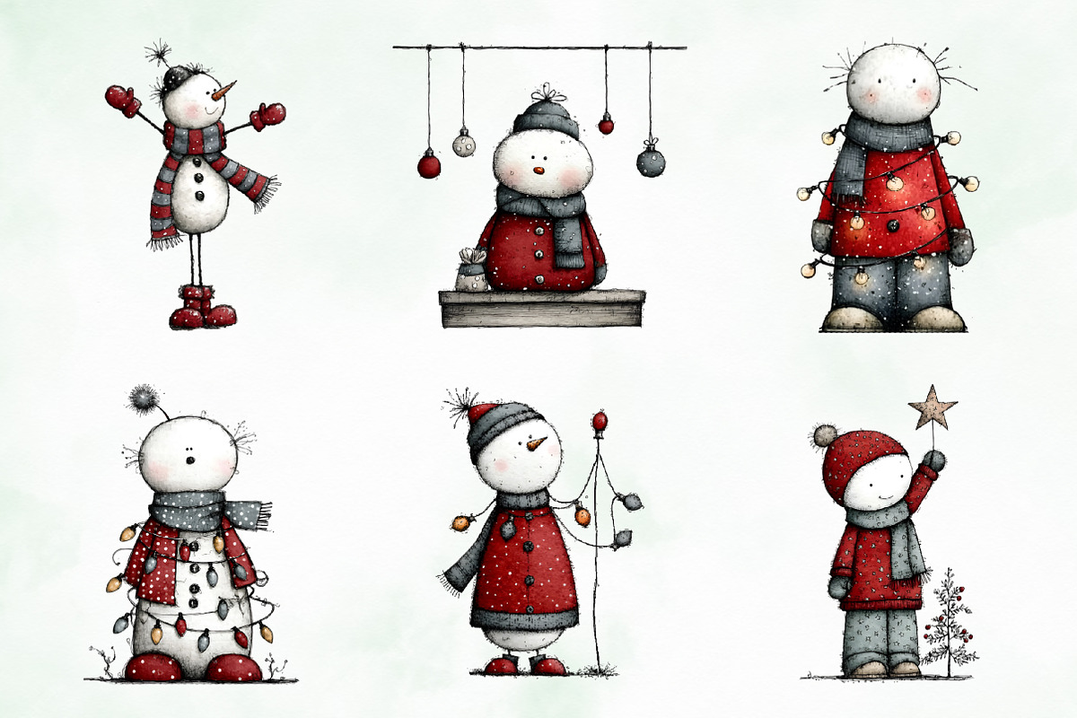 Whimsical Quirky Snowman Clipart, an Illustration by Creative Art (Photo 2 of 13)