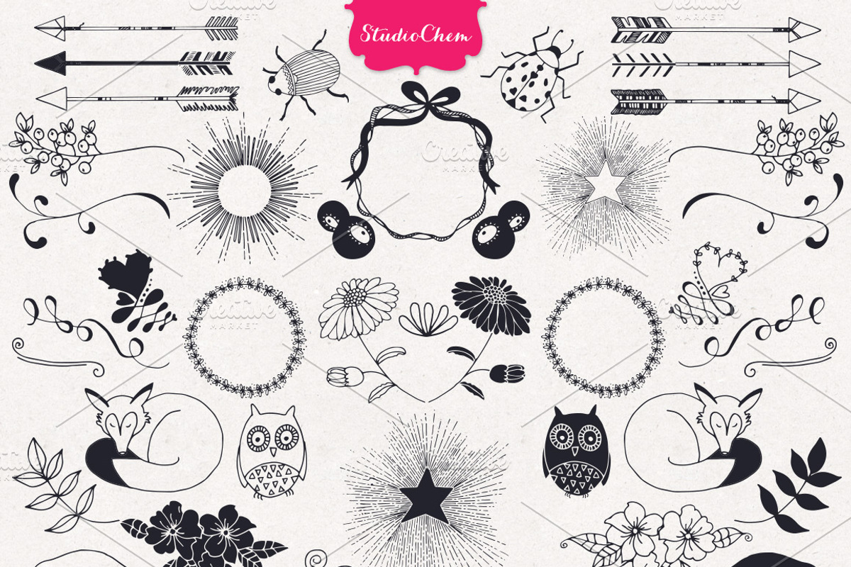 HUGE Hand drawn Nature Pack Elements, an Illustration by StylishDesignMe (Photo 5 of 5)