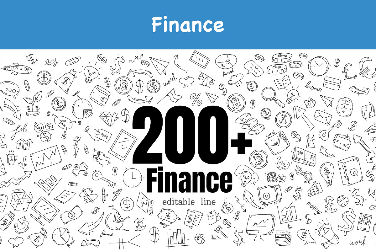 200 + finance doodle bundle set, an Outline Icon by foxndeer (Photo 1 of 4)