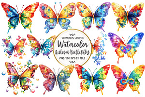 Autism Butterfly Clipart, an Illustration by OK Design