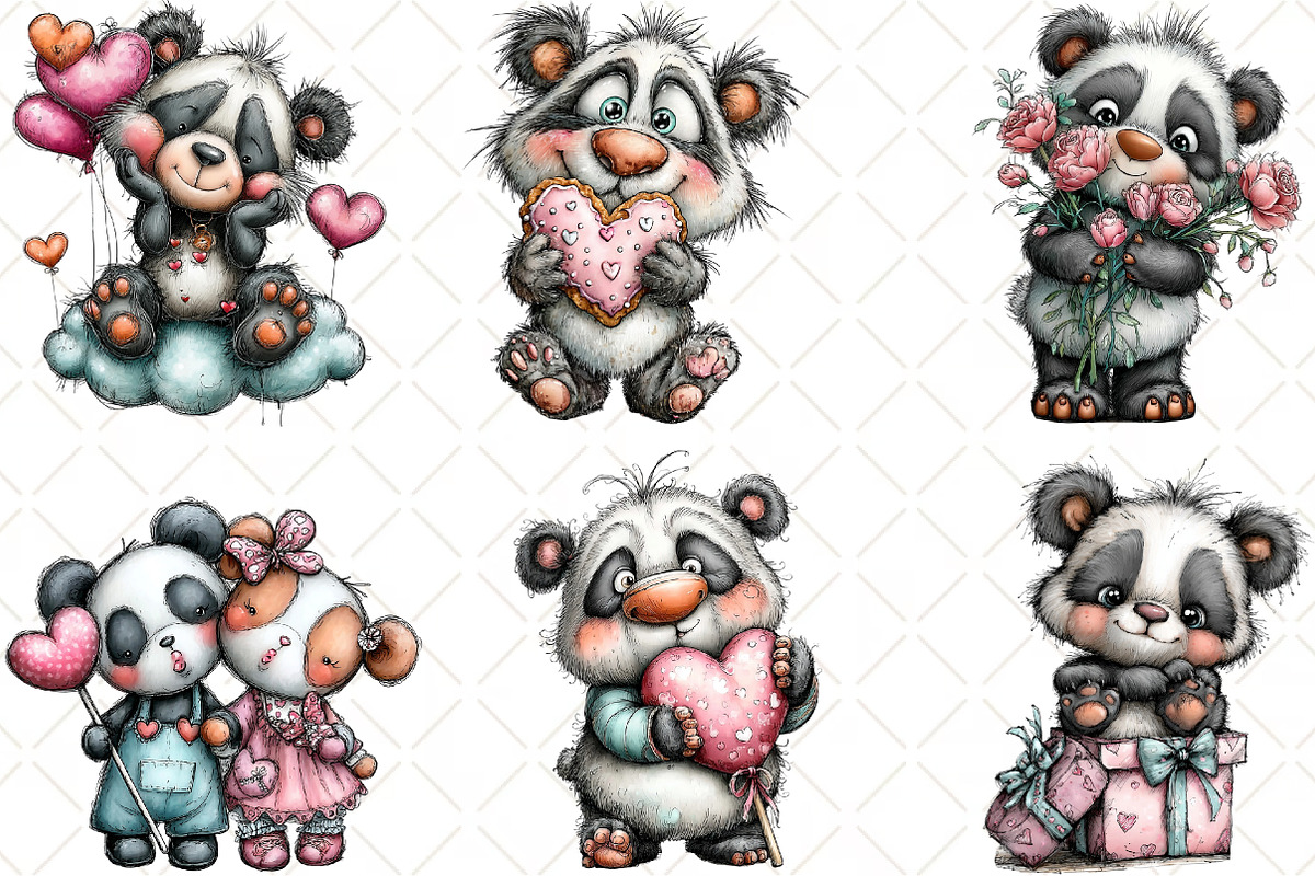 Whimsical Valentine Panda Clipart, an Animal Illustration by Black Bird Studio (Photo 5 of 6)