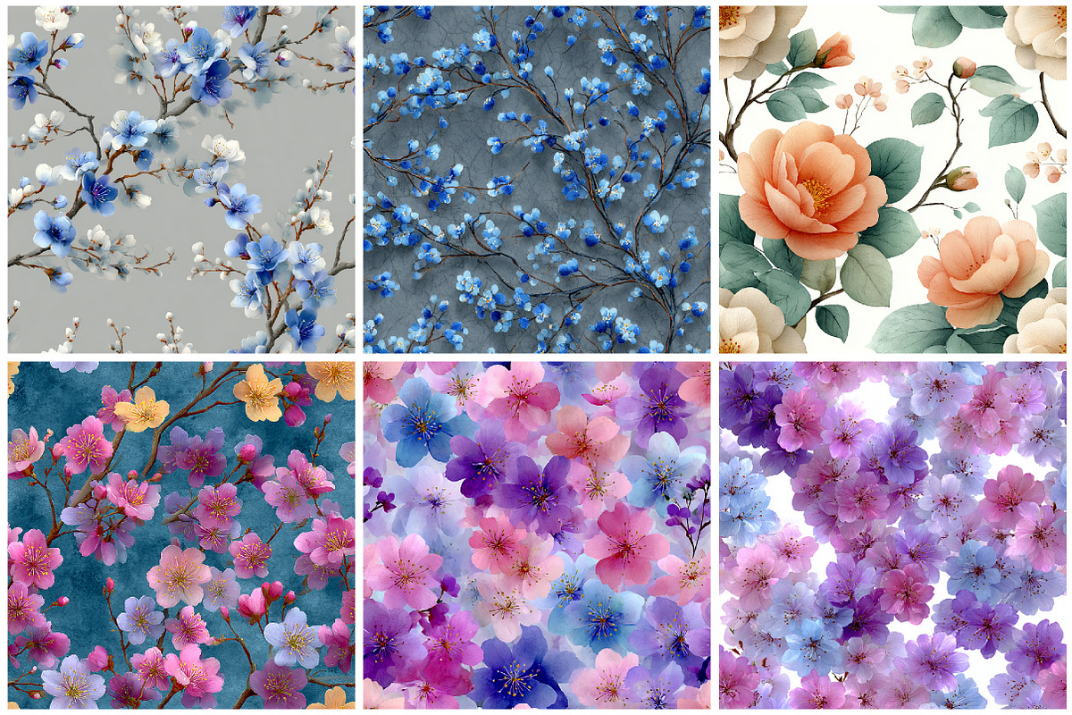 Pastel Floral Trees Digital Papers, a Texture Graphic by CitraGraphics (Photo 2 of 6)