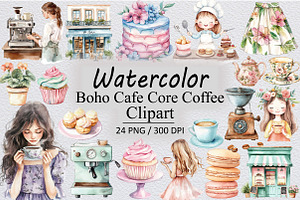 Boho Cafe Core Coffee Clipart, an Illustration by Design Market