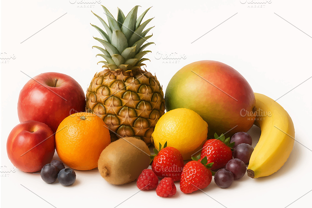 Colorful Fresh Fruit Assortment, a Food Illustration by AlexArt