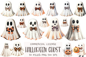 Cute Halloween Ghost Clipart, an Illustration by OK Design
