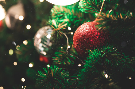 Closeup of decorate ornament on  Christmas tree with bokeh defoc, a Holiday Photo by Ministocker