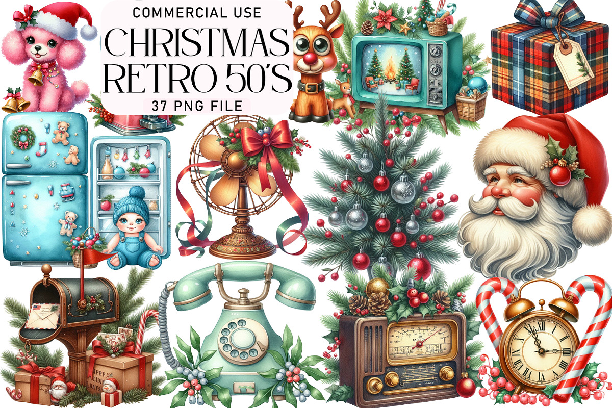 Retro 50's Christmas Clipart, an Illustration by Daily.Designs (Photo 1 of 5)