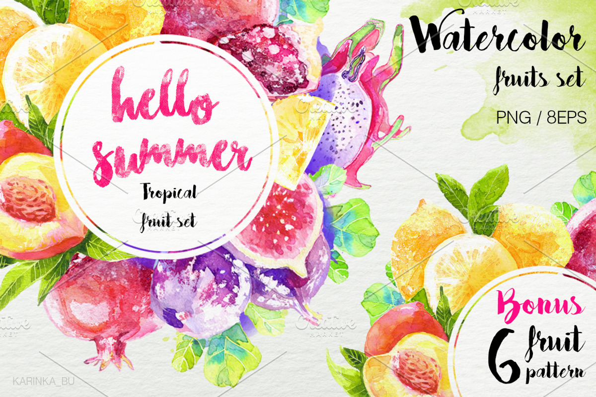 Watercolor juicy fruit Vector Set, an Object Graphic by KarinkaBU (Photo 1 of 6)