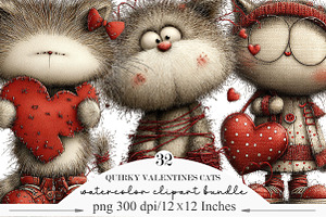 Quirky Valentines Cats Clipart, an Illustration by Designking