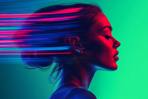 Futuristic Digital Art Portrait with Neon Light Streaks, an Abstract Photo by Natalia Klenova's Shop