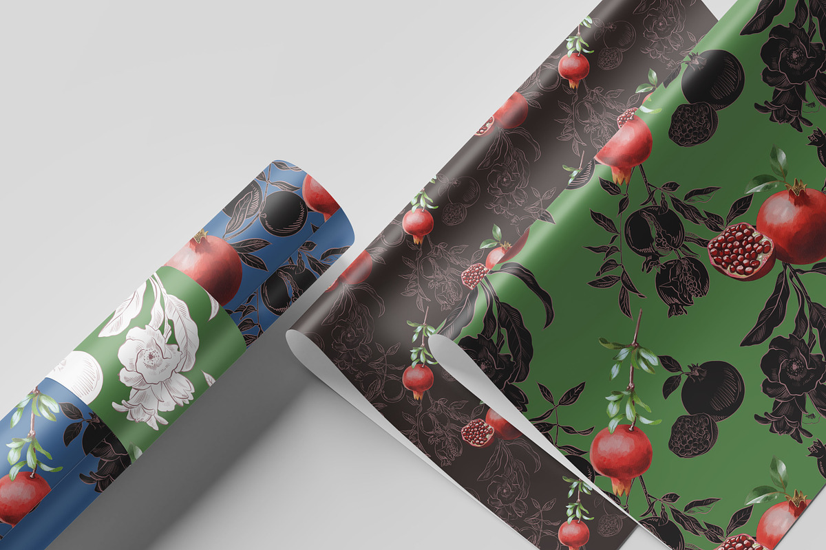 Pomegranate Watercolor Patterns, an Illustration by IrynaPanashii (Photo 7 of 12)