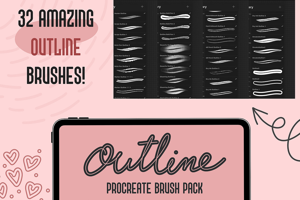 Outline Procreate Brushes Stamps, a Brush Add-On by MakeMyPlaceDesign (Photo 2 of 2)