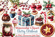 Midnight Cherry Christmas Clipart, an Illustration by DreamCafeArt (Thumbnail 1 of 5)
