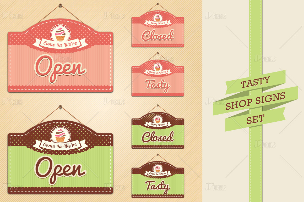 Shop Signs-Open, Closed and Tasty, a Graphic by jv_pixels