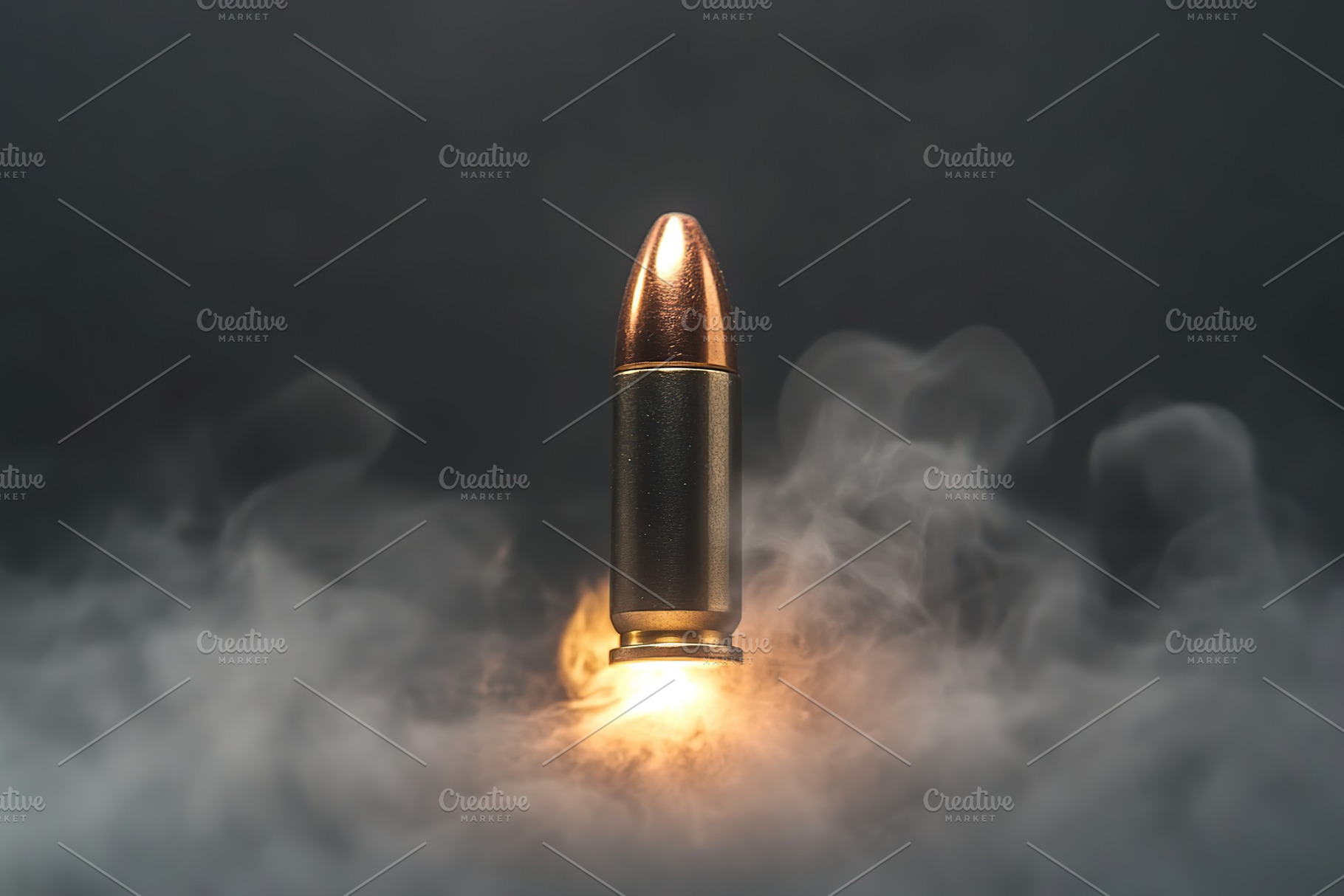 Bullet flying on high speed on grey background, an Industrial Photo by AlyaAnd