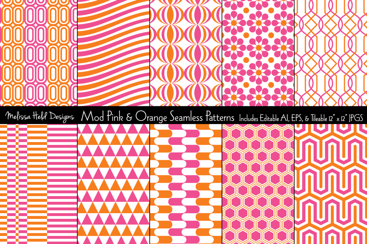 Seamless Pink Orange Mod Geometrics preview 2