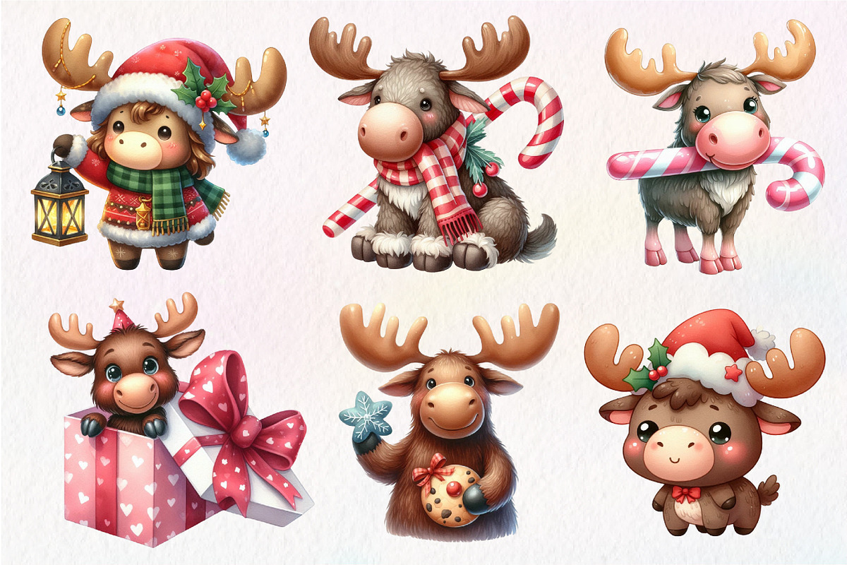 Kawaii Christmas Moose Clipart, an Illustration by Dream Creation (Photo 7 of 7)