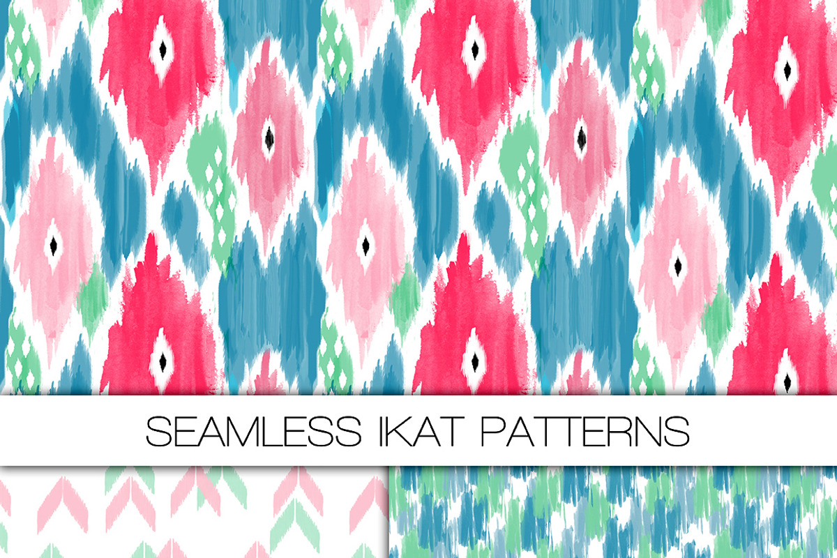 Three Seamless Ikat Patterns, a Pattern Graphic by Colors on Paper