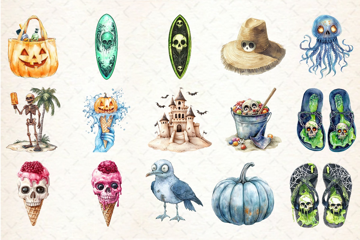 Creepy Summer Beach Clipart, an Illustration by Rose Art (Photo 2 of 3)
