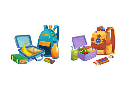 School backpack with lunchbox and, a Food Illustration by art PVP - market