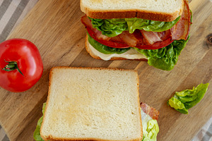 Homemade BLT (Bacon Lettuce Tomato) Sandwich with Mayo, top view, a Food & Drink Photo by LiudmylaChuhunova