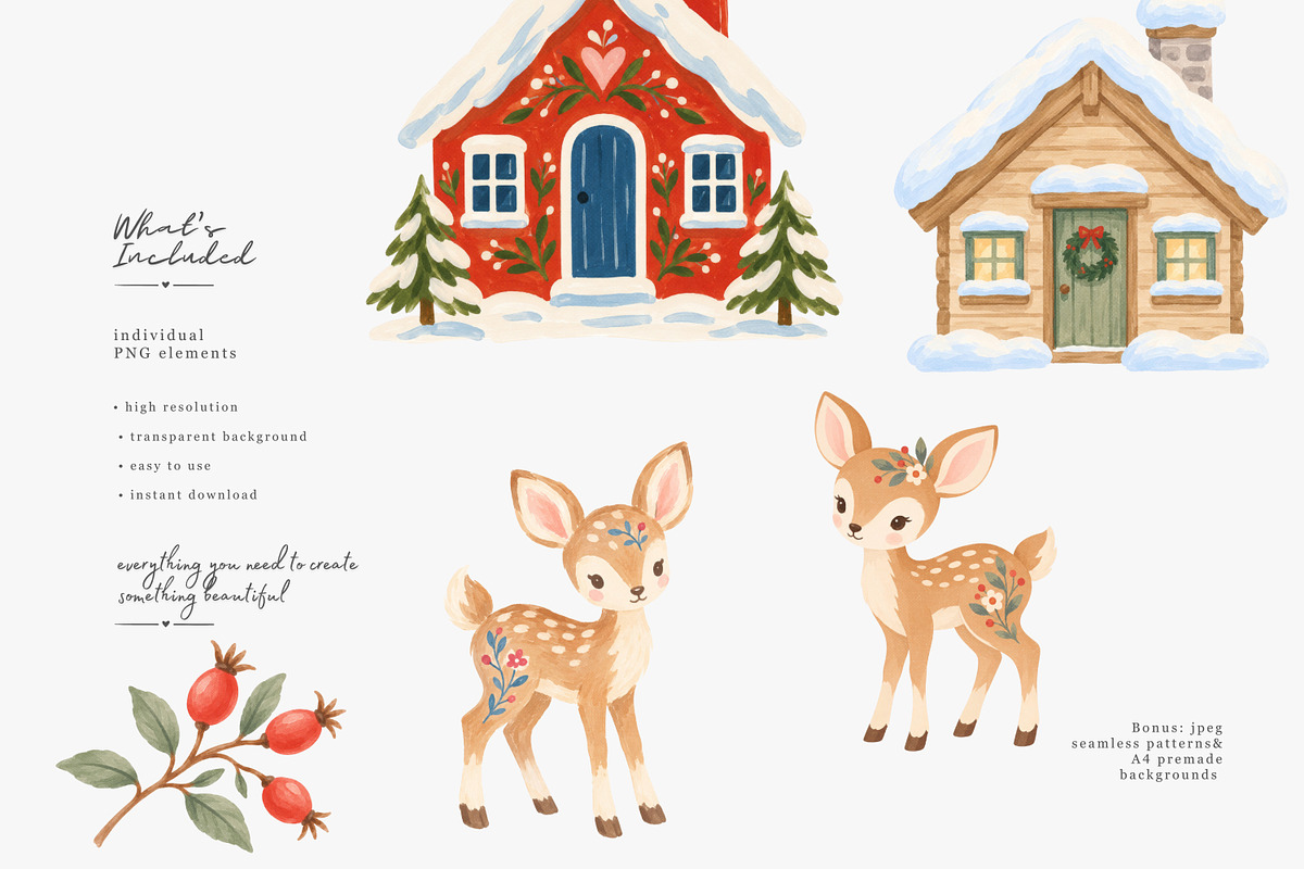 cozy storybook winter clipart set, a Decorative Illustration by Patishop Art (Photo 3 of 9)