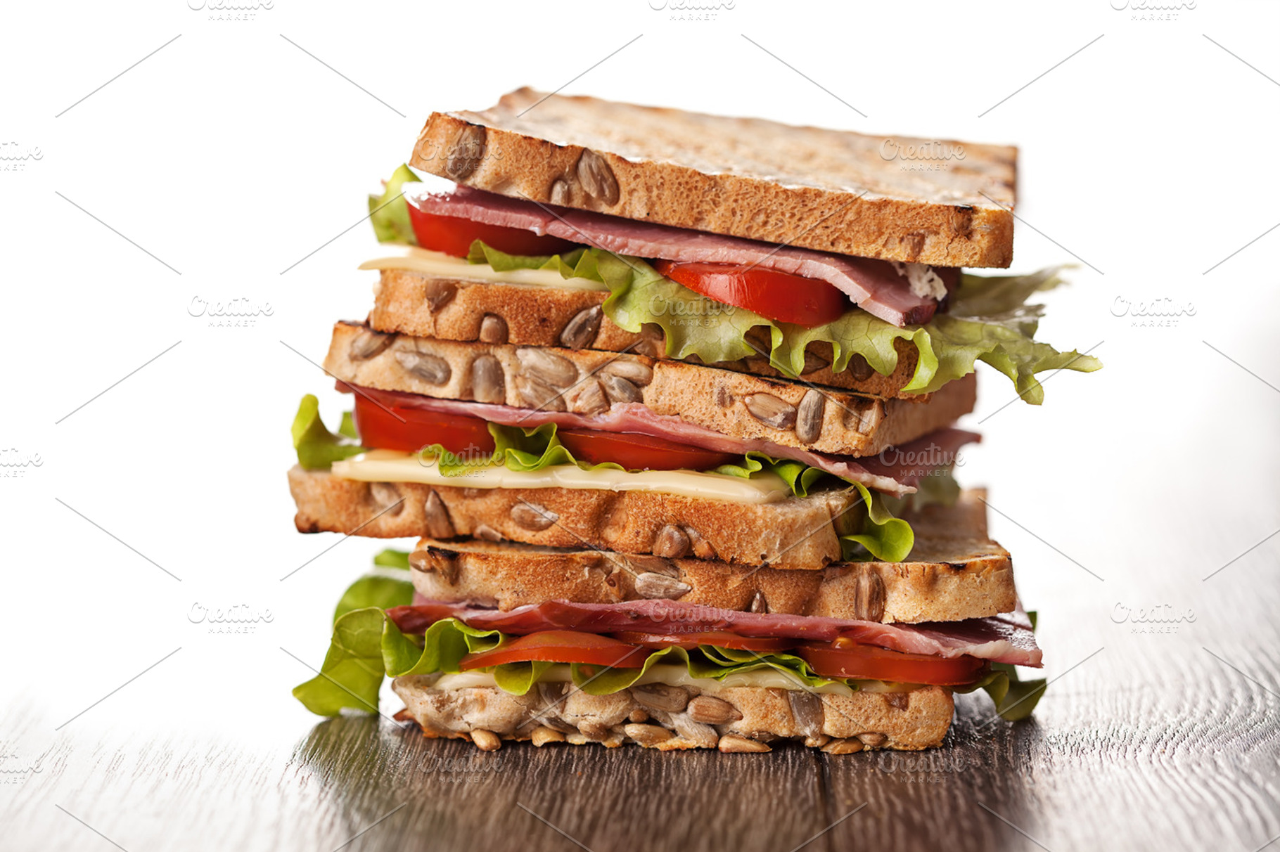Fresh Sandwiches Meal On Wooden Background Stock Photo Containing Bacon And