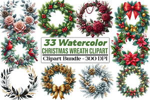 Watercolor Christmas Wreath Clipart, an Illustration by DreamCafeArt