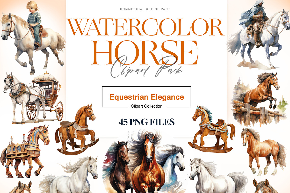 Watercolor Horse Clipart, Pony PNG, an Animal Illustration by BrushstrokeArtGB (Photo 1 of 9)