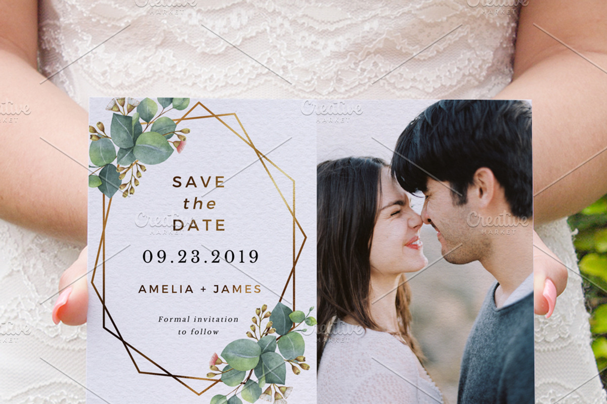 Eucalyptus Gold Geometric Frame, an Invitation Template by Inkpower (Photo 4 of 7)