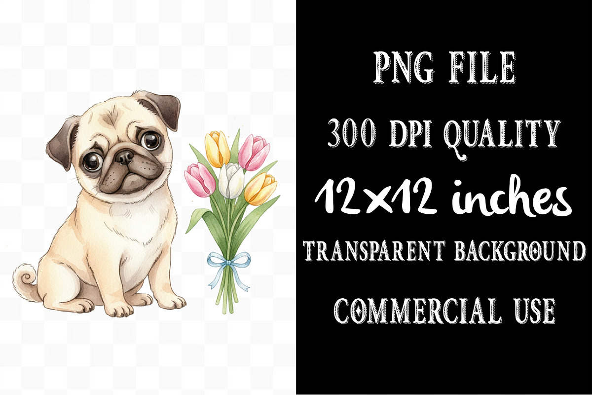 Cute Watercolor Pug Dog, an Illustration by Designking (Photo 4 of 5)