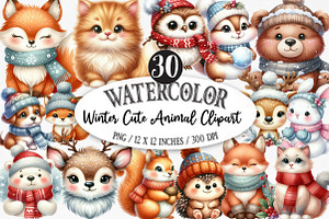 Winter Cute Animal Clipart, an Illustration by Designking