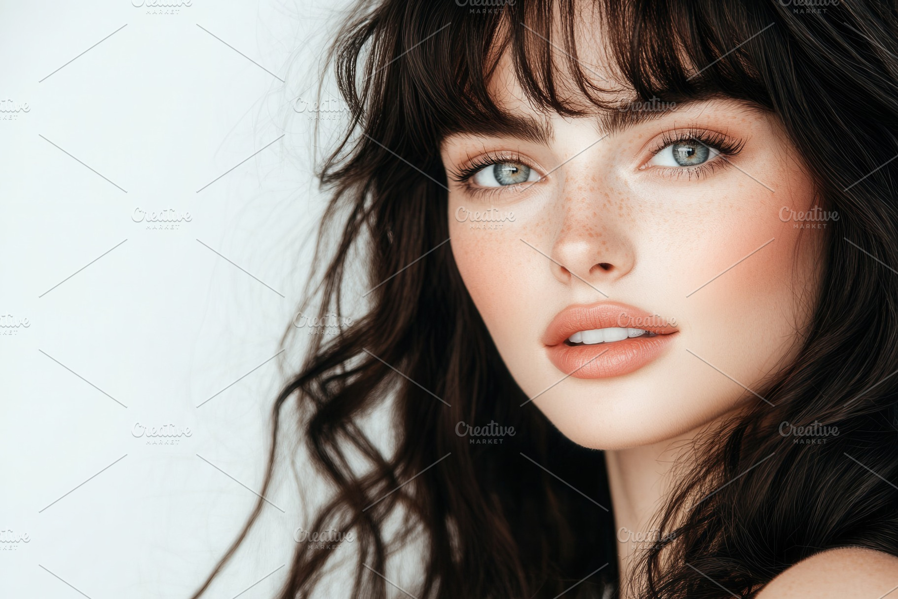 Young woman with dark wavy hair, a Photo by Pavel_design