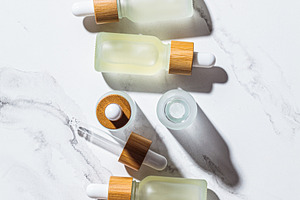Essential oils in glass bottles